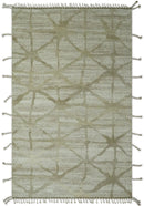 Modern Geometrical 5.3x7.8 Ivory and Beige Hand Knotted wool area rug