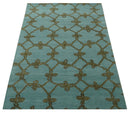 Modern Geometrical Aqua, Camel and Charcoal 6x9 Hand loom Wool and Art Silk Area Rug