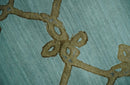 Modern Geometrical Aqua, Camel and Charcoal 6x9 Hand loom Wool and Art Silk Area Rug