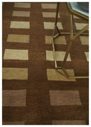 Modern Geometrical Brown and Beige 4x6 Hand Knotted Wool Area Rug