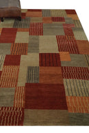 Modern Geometrical Brown, Rust, Gray and Beige Handloom 6x8 wool and Art Silk Area Rug