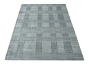 Modern Geometrical Hand Made 8x10 Charcoal, Gray and Silver Blended Wool Area Rug