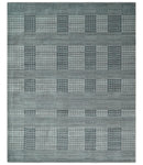 Modern Geometrical Hand Made 8x10 Charcoal, Gray and Silver Blended Wool Area Rug