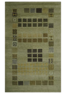 Modern Geometrical Green, Charcoal and Brown Hand loom 5x8 wool Area Rug