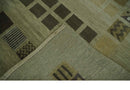 Modern Geometrical Green, Charcoal and Brown Hand loom 5x8 wool Area Rug