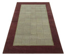 Modern Geometrical Hand knotted Maroon and Beige 5x8 Wool and Art Silk Area Rug