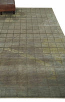 Modern Geometrical Ivory, Brown and Olive 5x8 Hand Knotted Wool and Silk Area Rug
