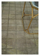 Modern Geometrical Ivory, Brown and Olive 5x8 Hand Knotted Wool and Silk Area Rug