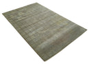 Modern Geometrical Ivory, Brown and Olive 5x8 Hand Knotted Wool and Silk Area Rug