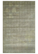 Modern Geometrical Ivory, Brown and Olive 5x8 Hand Knotted Wool and Silk Area Rug