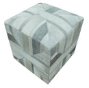Modern Geometrical Ivory, Gray, Beige Genuine Leather Pouf