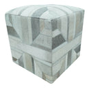 Modern Geometrical Ivory, Gray, Beige Genuine Leather Pouf