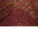 Modern Geometrical Maroon, Green and Ivory Hand knotted 5x8 wool and Art Silk Area Rug