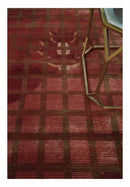 Modern Geometrical Maroon, Green and Ivory Hand knotted 5x8 wool and Art Silk Area Rug
