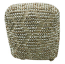 Modern Geometrical Natural Brown and Ivory Design Jute and wool Pouf