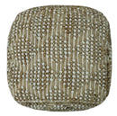 Modern Geometrical Natural Brown and Ivory Design Jute and wool Pouf