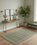 Modern Geometrical Olive and Charcoal Hand loom 5x7 Wool and Art Silk Area Rug