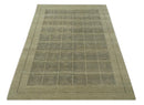 Modern Geometrical Olive and Charcoal Hand loom 5x7 Wool and Art Silk Area Rug