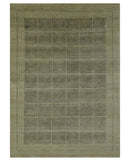 Modern Geometrical Olive and Charcoal Hand loom 5x7 Wool and Art Silk Area Rug