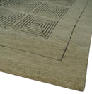 Modern Geometrical Olive and Charcoal Hand loom 5x7 Wool and Art Silk Area Rug