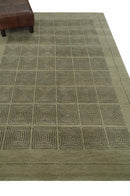 Modern Geometrical Olive and Charcoal Hand loom 5x7 Wool and Art Silk Area Rug