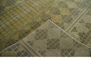 Modern Geometrical Olive, Charcoal and Silver Hand knotted 4.8x6.5 Bamboo Silk Area Rug
