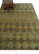 Modern Geometrical Olive, Charcoal and Silver Hand knotted 4.8x6.5 Bamboo Silk Area Rug