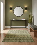 Modern Geometrical Olive, Charcoal and Silver Hand knotted 4.8x6.5 Bamboo Silk Area Rug