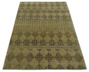 Modern Geometrical Olive, Charcoal and Silver Hand knotted 4.8x6.5 Bamboo Silk Area Rug