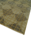 Modern Geometrical Olive, Charcoal and Silver Hand knotted 4.8x6.5 Bamboo Silk Area Rug