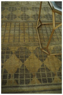 Modern Geometrical Olive, Charcoal and Silver Hand knotted 4.8x6.5 Bamboo Silk Area Rug