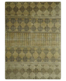 Modern Geometrical Olive, Charcoal and Silver Hand knotted 4.8x6.5 Bamboo Silk Area Rug
