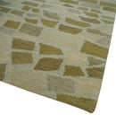 Modern Geometrical Olive, Green, Silver and Beige Hand knotted 5x8 wool Area Rug
