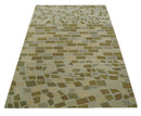 Modern Geometrical Olive, Green, Silver and Beige Hand knotted 5x8 wool Area Rug