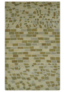 Modern Geometrical Olive, Green, Silver and Beige Hand knotted 5x8 wool Area Rug