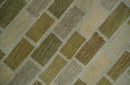Modern Geometrical Olive, Green, Silver and Beige Hand knotted 5x8 wool Area Rug