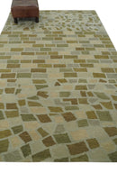 Modern Geometrical Olive, Green, Silver and Beige Hand knotted 5x8 wool Area Rug