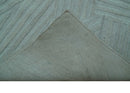 Modern Geometrical Pattern Ivory and Silver Hand Knotted 10x13 Wool Rug