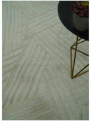 Modern Geometrical Pattern Silver Hand Knotted 10x13 Wool Area Rug