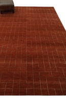 Modern Geometrical Rust and Gold 6x9 Hand loom Wool and Art Silk Area Rug