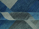 Modern Geometrical Silver, Blue, and Charcoal Hand Knotted 6x9 Wool and Art Silk Area Rug