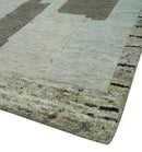 Modern Geometrical Silver, Ivory and Charcoal Hand Knotted 5x8 wool area Rug