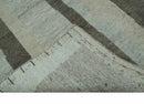 Modern Geometrical Silver, Ivory and Charcoal Hand Knotted 5x8 wool area Rug