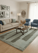 Modern Geometrical Silver, Ivory and Charcoal Hand Knotted 5x8 wool area Rug