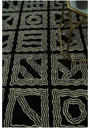 Modern Geometrical Square design Black and Ivory 5x8 Hand loom wool area Rug
