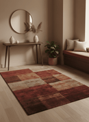 Modern Geometrical Square Shades of Brown Hand Knotted Stripes texture 4.6x6.6 wool and art silk Area rug