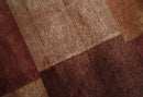 Modern Geometrical Square Shades of Brown Hand Knotted Stripes texture 4.6x6.6 wool and art silk Area rug