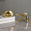 Modern gilded lips and leg resin figurines living room sculpture
