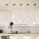 Modern glass dome pendant lights for dining room with wood fixture