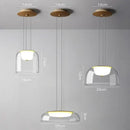 Modern glass dome pendant lights for dining room with wood fixture